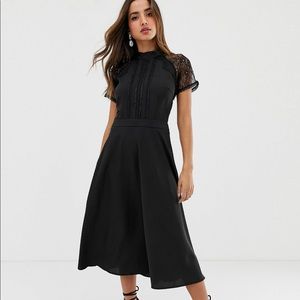 ASOS // LAST CHANCE Liquorish A-Line Black Party Midi-Dress Lace Size 6 …